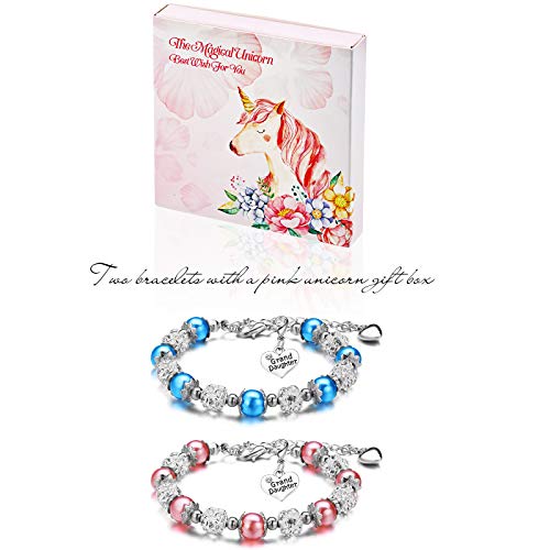 Hicarer 2 Pieces Granddaughter Charm Bracelets For Girls Adjustable Heart Pendant Rhinestone Beaded Strand Bracelets Christmas Halloween Crystal Balls Bangle Jewelry Gift (Classic Ball Style) #TOP6