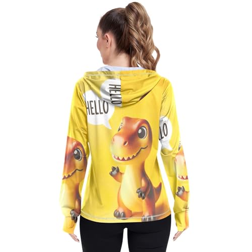 Cute Dino Saying “hello” Yellow Sun Protection Jacket Upf 50+, Long Sleeve Zip up Outdoor Hoodie3