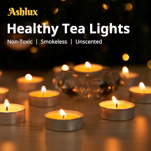 Ashlux TEA100-CL-WHITE-23007 Unscented Palm Wax Tea Lights Candles 100 Pack Bulk-4.5 Hours Long Burning thumb #2