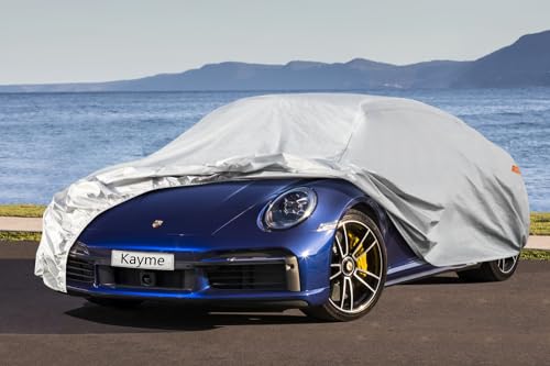 Image of Kayme 6 Layers Car Cover Custom Fit for Porsche 911 Coupe Convertible Targa (2011-2025) Waterproof All Weather for Automobiles, Outdoor Full Cover Rain Sun UV Protection.Silver