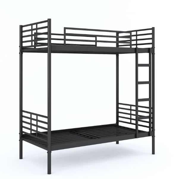 Image of Blasen Metal Frame Bed Wrought Iron Bunk Bed for Kids Room | MDF Wooden for Bed Room Furniture | (Matt Black Powder Coated) | DLY (Do It Yourself)