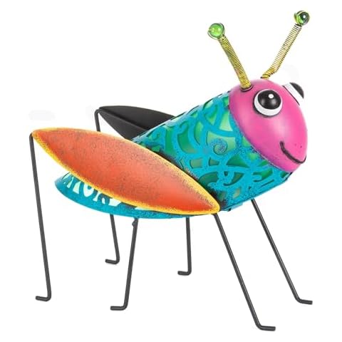 Garden Meadow 13.75 inch LED Solar Blue Metal Grasshopper with Rustic Finish. Rechargeable AA Battery (1). Cover
