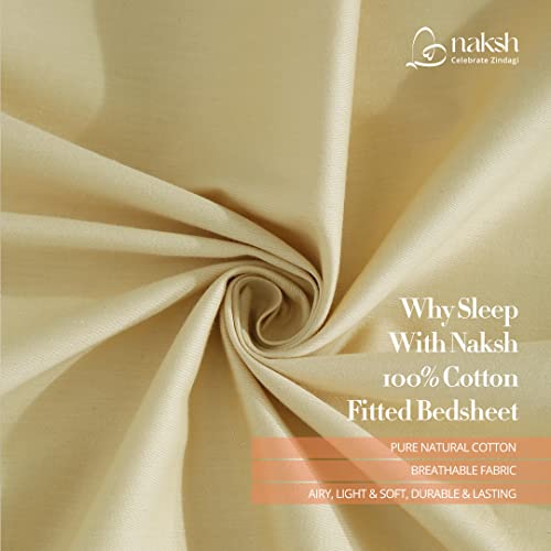 Image of Naksh Japandi Vibes Collection 100% Cotton 210 TC Plain Elastic Fitted Bedsheets Super King Size 78 x 72 Inches, Beige | 1 Elastic Bedsheet King Size Cotton & 2 Pillow Covers |Super King Size Bedsheet