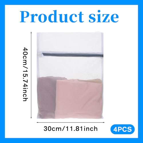 Bewudy 4 Stück Klein Wäschenetz für Waschmaschine, 30 x 40cm Wäschebeutel mit Reißverschluss Wäschenetz Klein Mesh Wäschesäcke für Feinwäsche Bluse Strumpfwaren Strümpfe Unterwäsche BH-Dessous