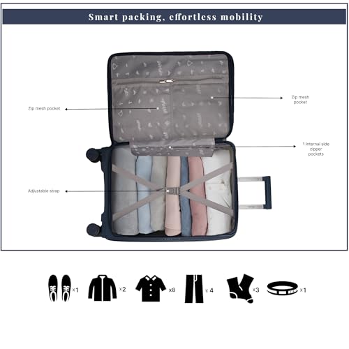 Image of F Gear Myton Navy Small Front Opening Hard Luggage | Lightweight Expandable Cabin Carry-On Suitcase with 360 Spinner Silent 8-Wheels, Built-in TSA Lock, Anti-Theft Zipper & 3-Level Telescopic Trolley
