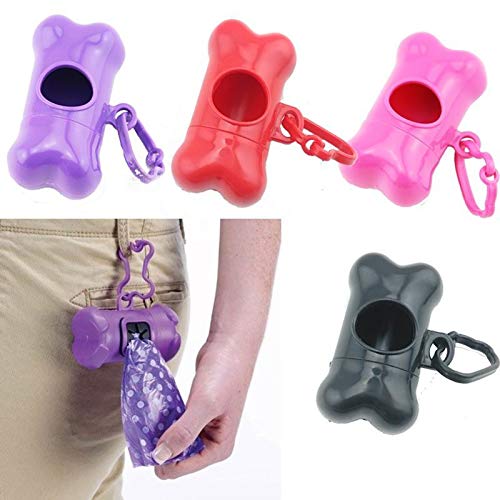 Image of Poop Bag Dispenser - Bone Shaped Pet Dog Waste Bag Holder - Plastic Garbage Bag Dispenser Carrier Case Includes 1 Roll (15 Bags) - Large, Earth-Friendly, Leak-Proof Pet Waste Bags (Black)