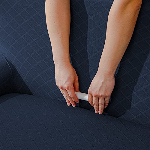 E Ebeta Stretch Sofa Slipcover Loveseat Sofa, Couch Sofa Cover Furniture Protector Soft With Elastic Bottom, Spandex Small Checks (2 Seater, Navy Blue) #TOP7