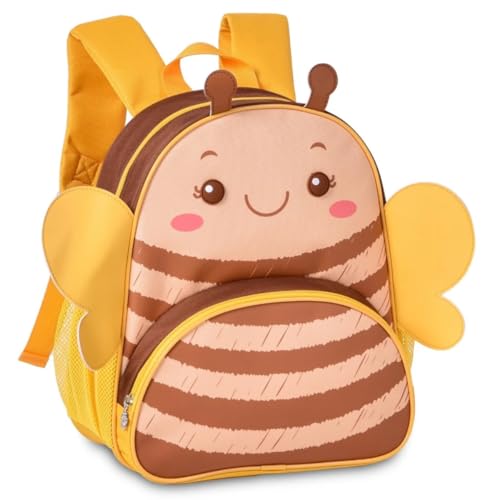 Mochila Infantil com Design de Abelha, Alças com Asas 3D, Bolso Frontal