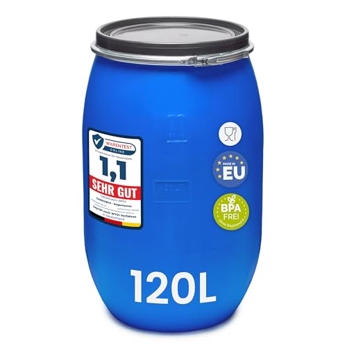 Garronda 120 litros sin Asas Barril alimentario, depósito de Agua, Barril de Boca Ancha en HDPE y sin BPA, tonel de jardín, contenedor de Alimentos para Animales, Universal GD-0078, Azul