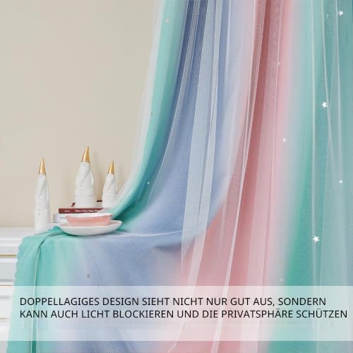 XiDi Grüne Vorhänge für Schlafzimmer 214 cm Drop Double Layer Star Decoration Vorhänge mit Voile für Erwachsene Kinderzimmer Glasschiebetür… – Ansicht 3