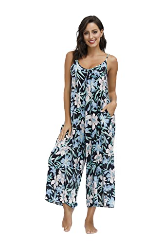 Image of BUENOS NINOS Women's V Neck Floral Maxi Dress Boho Printed Adjustable Spaghetti Strap Ethnic Beach Long Dress with Pockets