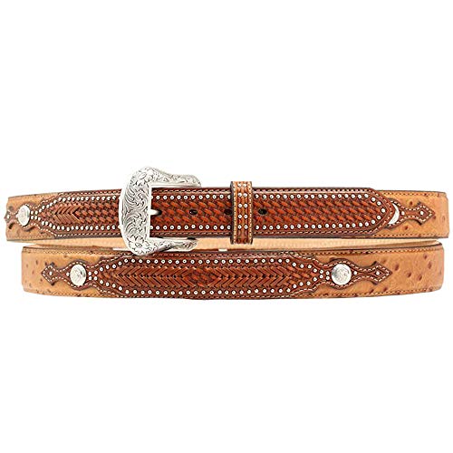 Nocona Belt Co. Men's Ostrich Print Basketweave Billets Leather Tan 34