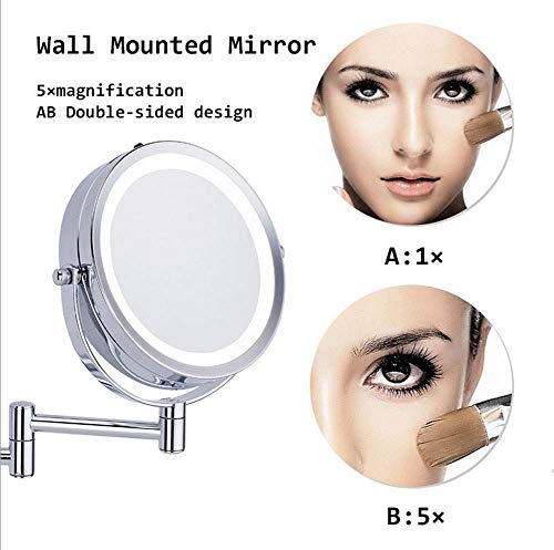 Miroir LED salle de bain rond 6 pouces grossissement 5X et bras extensible