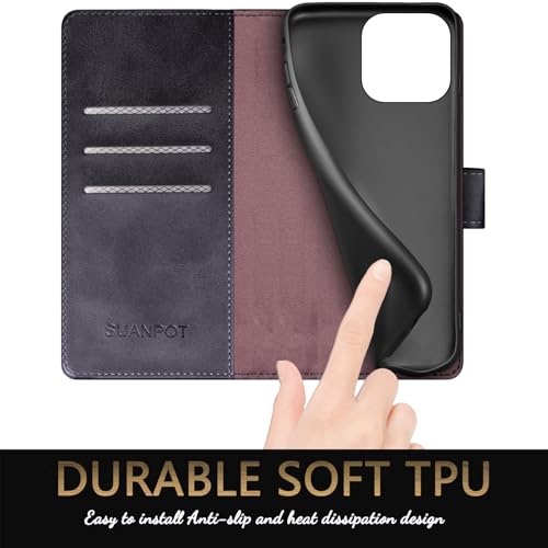 Coque iPhone 16 Pro etui portefeuille noir porte-carte RFID