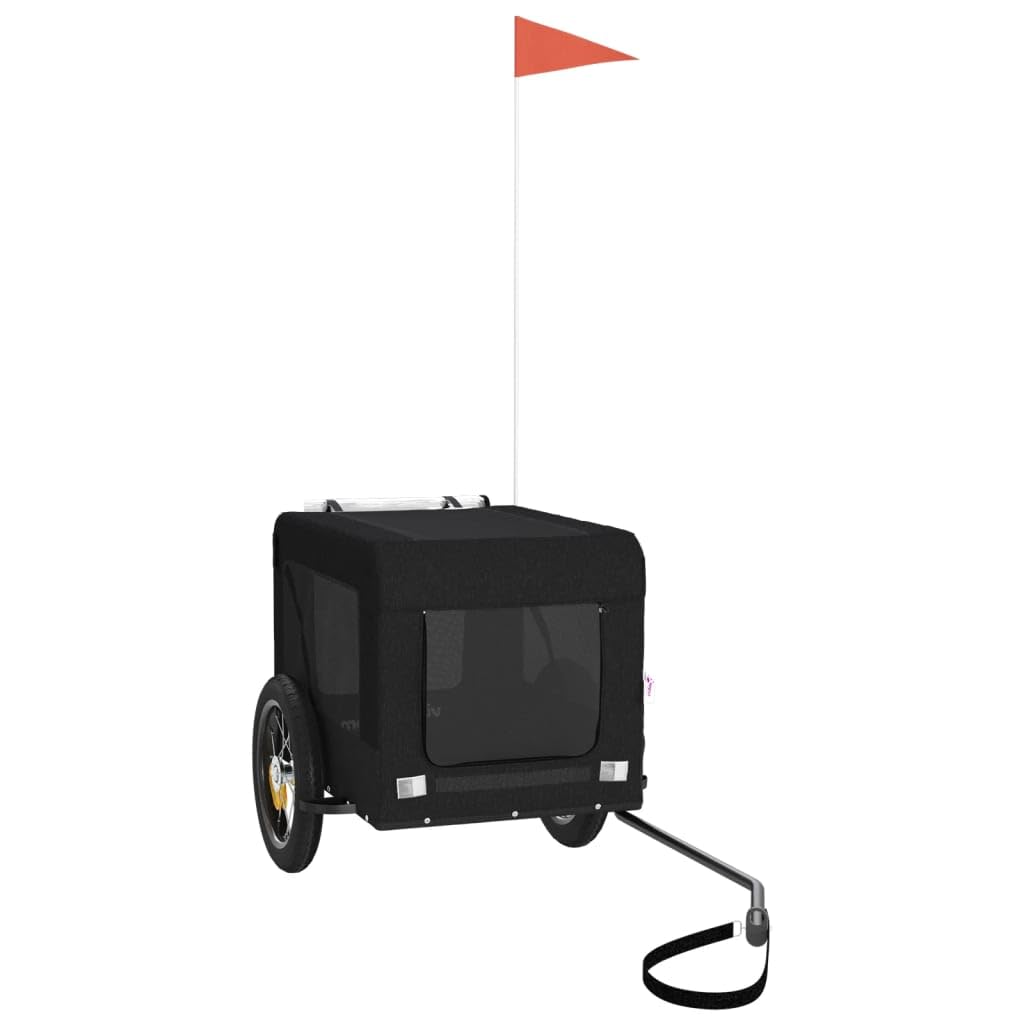 vidaXL Pet Bike Trailer, Pet Cart Carrier for Small Dogs, Pet Bike Trailer with Flag, Dog Bicycle Wagon, Black Oxford Fabric and Iron