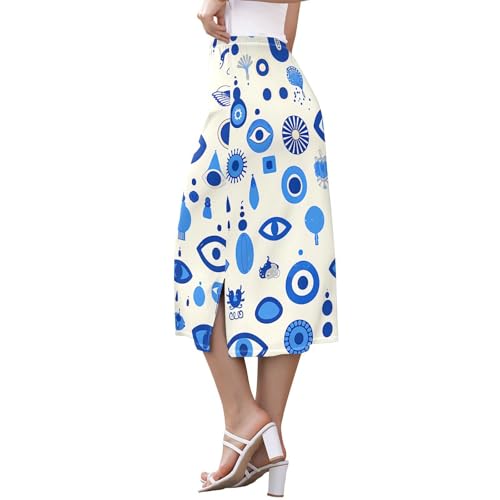 Womens Casual Elastic Midi Half Skirt Spring Double Slit Skirt2