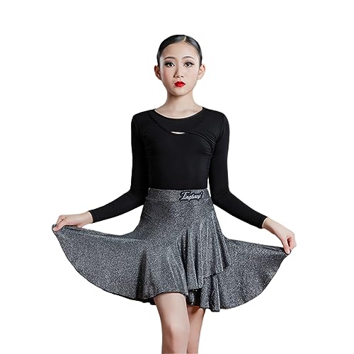 OTMYIGO Girls Latin Dance Dress, 2023 mid-Length Sleeves Split Salsa Tango Rumba Dress Ballroom Dancing Competition Dresses,B,180