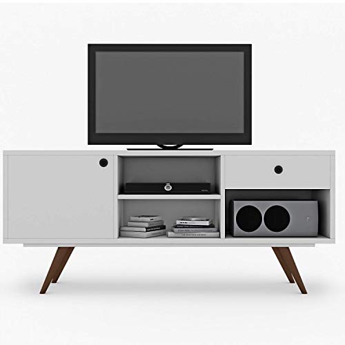 Rack para TV até 55 Polegadas 1 Porta 1 Gaveta Retrô Slim Siena Móveis Branco