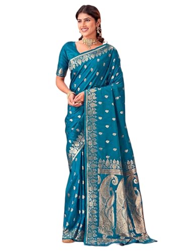 Image of SIRIL Women's Banarasi Soft Silk Saree Pure Silk with Unstitched Blouse Piece