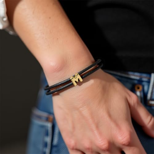 Pulsera artesanal ajustable de cuerda con inicial para mujeres y hombres miniatura 3