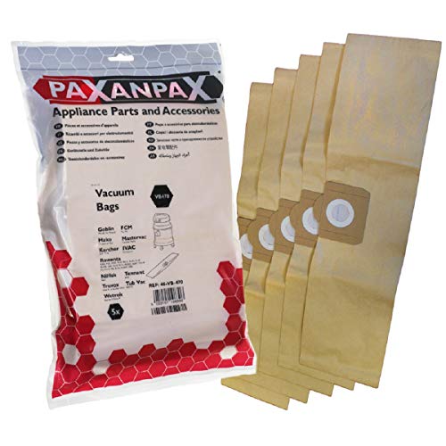 Paxanpax VB470 Compatible Paper Bags for Rowenta 'ZR81' Bully, RU01-15 Goblin Wizard Truvox Valet Aqua VA40 Series (Pack of 5), Brown