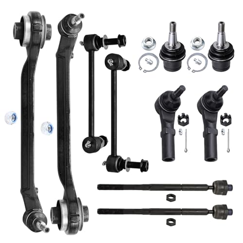 Image of Detroit Axle - RWD Front End Kit for 2015-2023 Chrysler 300 Dodge Charger Challenger, 2 Lower Forward Control Arms with Ball Joints 2 Lower Ball Joints 2 Sway Bars 4 Inner Outer Tie Rods Replacement
