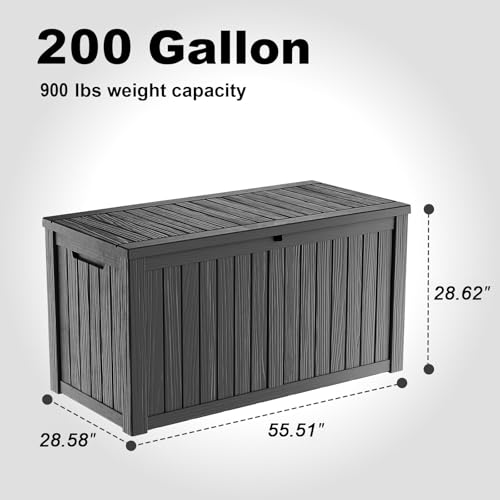Image of 200 Gallon Waterproof Outdoor Storage Box, UV Resistant Resin Deck Box with Hydraulic Rod for Reinforced Stability, Perfect for Patio, Garden, and Pool（Black，200 Gallon）