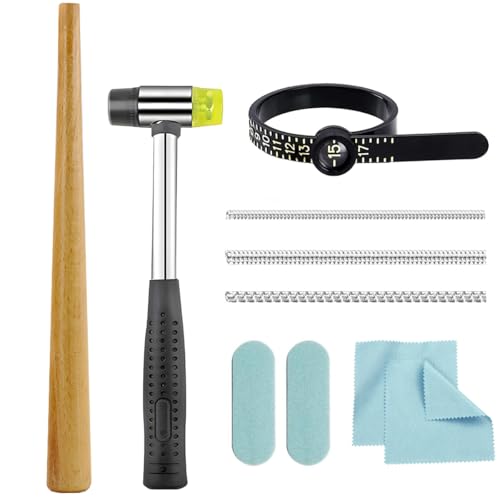 Ring Sizer Measuring Tool Ring Mandrel Sizing Kit Ring Shaper to Fix Bent Rings Fixer Rings Repair Tool Finger Size Resize Jewelers Mandrel and Hammer Ring Sizers Adjuster (WOOD-10PCS)