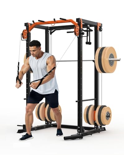 Garvee Power Cage, Power Rack with Cable Crossover System, 2000LBS Squat Rack with LAT Pull Down...