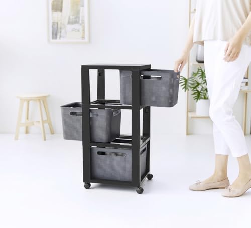 Rotho Brisen Rollcontainer mit 3 Schubladen, Kunststoff (PP recycelt), anthrazit, 3x16l (36,6 x 30,0 x 77,0 cm)