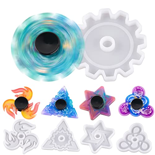 NiArt DIY Fidget Spinner Silicone Mold Kit, 5 Epoxy Resin Molds 10 Bearings, Stress Relief Casting Toy Gift for Adults, Create 10 Custom Spinners for Arts Crafts Home Decor