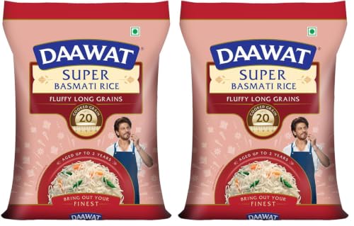 Image of Daawat Super Basmati Rice 5Kg| Fluffy Long Grains| Cooked upto 20mm* (Pack of 2)