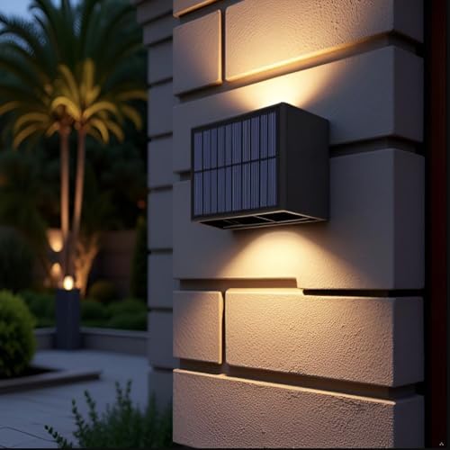 Image of Homehop Solar Light Outdoor Home Garden Wireless Wall Automatic Night Lamp | Solar Wall Light Outdoor Waterproof Up Down LED Decoration for Balcony, Porch, Patio, Landscape and Pathway (Warm Light, ABS)