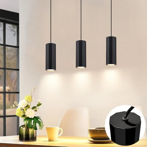 Glitzerlife H&auml;ngelampe 3 Flammig Esstisch Schwarz - Pendelleuchte GU10 Retro Industrial Esszimmerlampe H&auml;ngend Metall Hangeleuchte f&uuml;r K&uuml;che Schlafzimmer Esszimmer Wohnzimmer