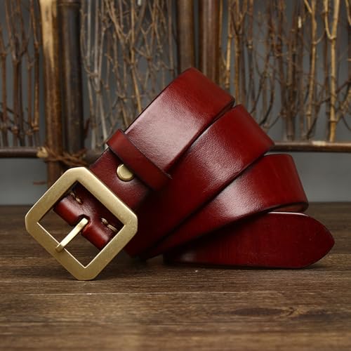 Men's Women's Casual Leather Belt,Fashion Cowhide with Pin Gold Buckle Waist Strap 5mm Thickness for Jeans Pants(120cm/47, Reddish Brown)2