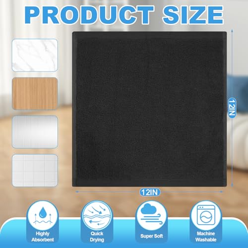Image of 12 Pack 100% Cotton Wash Cloth, 12x12 Inch Highly Absorbent and Soft Feel Fingertip Towels, Machine Washable Washcloths for Bathroom, Gym, Hotel, Spa and Kitchen, Black