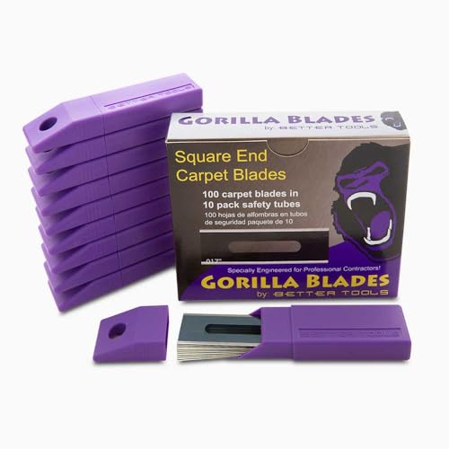 Better Tools 3G Extreme Square End Carpet Blade - 100 blades/Pack - 10 blades/tube - Professional 0.01 Thick Steel Replacement Blades for Carpet Knives