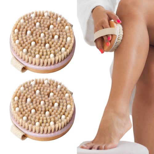 [2 UDS] Cepillo Exfoliante Corporal de Cerdas Naturales para Body Brushing – Elimina Células Muertas, Mejora la Circulación y Drenaje Linfático del cuerpo – Ideal para Ducha y Skin Scrub