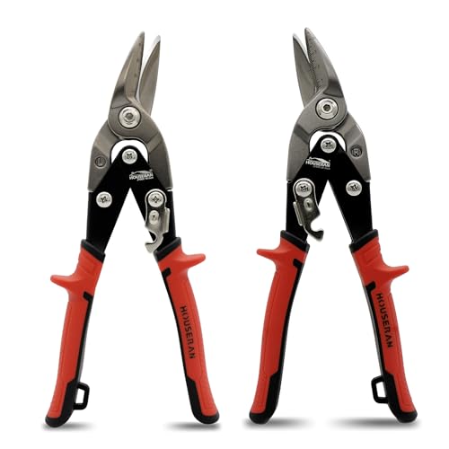 HOUSERAN Kit de 2 Cisailles à Tôle Professionnelles 25 cm - Cisaille Offset Gauche/Droite en Acier CR-MO - Pour Tôle Acier, Zinc & Plastique - Double Levier avec Sécurité