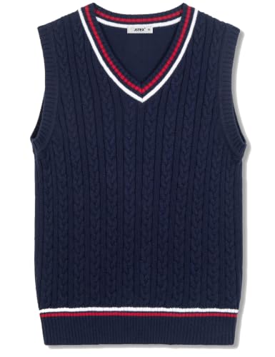 Image of JSTEX Boys Sweater Vest 100% Cotton Kids Uniform Vest V-Neck Sleeveless Knit Pullover for Boy Girls Toddler Size 4-14