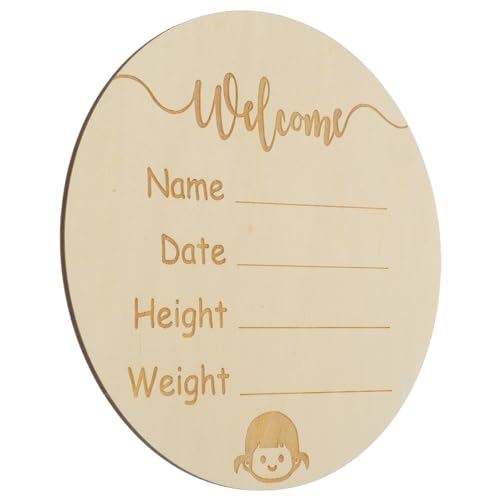 Yardwe Round Wooden Birth Announcement Sign Nursery Decor Photo Prop for Newborn Name Natural Material Chic Unique Design for Decor