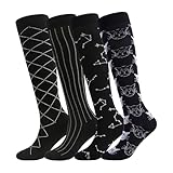 Hotfiary 4 Pack Calcetines de Compresión para Mujer Hombre Circulación Calcetín hasta la Rodilla El Mejor Soporte para Enfermeras Running Senderismo Atlético