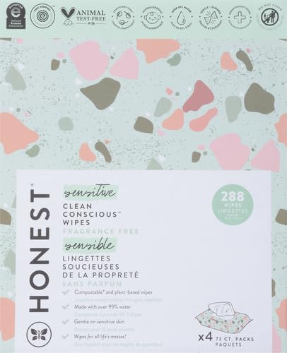 Image of The Honest Company Hypoallergenic Multi-Use Baby Wipes for Sensitive Skin, Geo Mood 72 Count (Pack of 12)