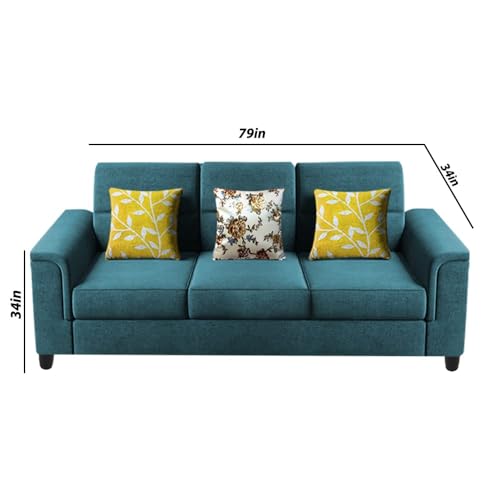 Image of Casaliving Nancy 3 Seater Sofa Set for Living Room | Colour - Turquise | Premium Fabric Sofa