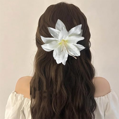 Pinza Grande para Cabello con Flor de Tela Blanca miniatura 1