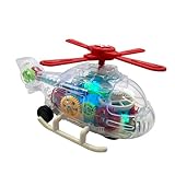 Sapphirem LED Light up Helicopter Toy with Colorful Light Moving Wheel Music Fun Gear Transparent Educational Bump and Go Toy Car for Kids