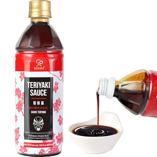 Soeos Teriyaki - Adobo y salsa de 500 ml, sabor dulce y salado, perfecto para asar, asar, marinar, salsa versátil para carne, salmón, pasta y verduras, fácil de verter