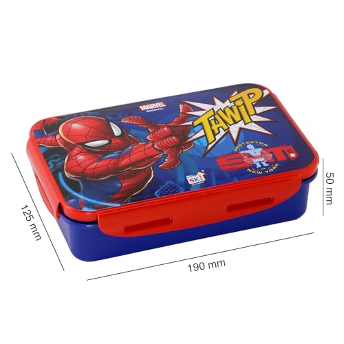 Image of SKi Homeware Lock & Seal Disney Lunch Box + Water Bottle Combo, for School Kids, a Gift for Girls and Boys with Attractive Character Prints and Vibrant Colours (Spiderman 1)