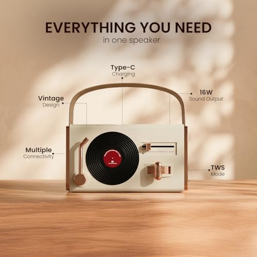 Image of Walta Elite Retro Pro Portable Bluetooth Speaker, 16W, Vintage Style, TWS Mode, BT 5.4, USB /AUX /TF, Type-C Charging, 5Hrs Playtime