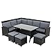 Produktbild ESTEXO Polyrattan Lounge Set in luxuriöser Optik bestehend aus 1 Couch, 3 Hockern und 1 Tisch, inklusive Sitzpolster, Schwarz